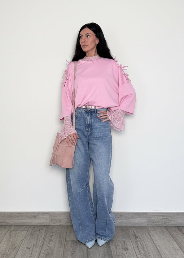 Borsa Christine in vera pelle scamosciata rosa