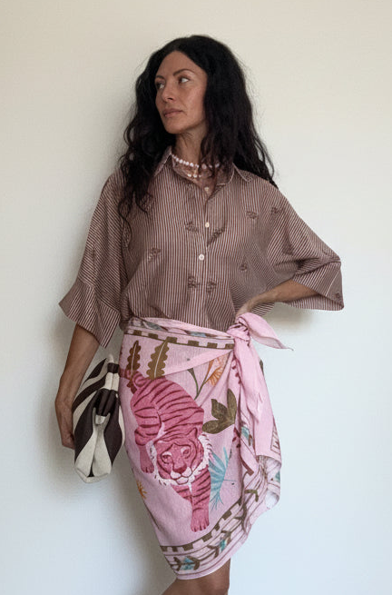 Camicia velata righe e fiori