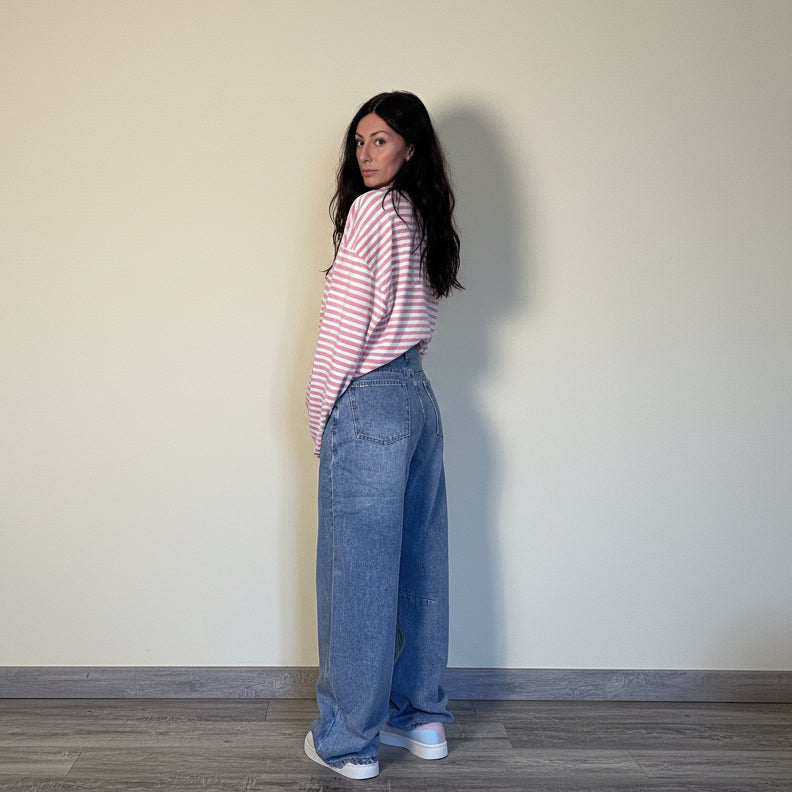 Maglia garzata Bandes rosa e bianco