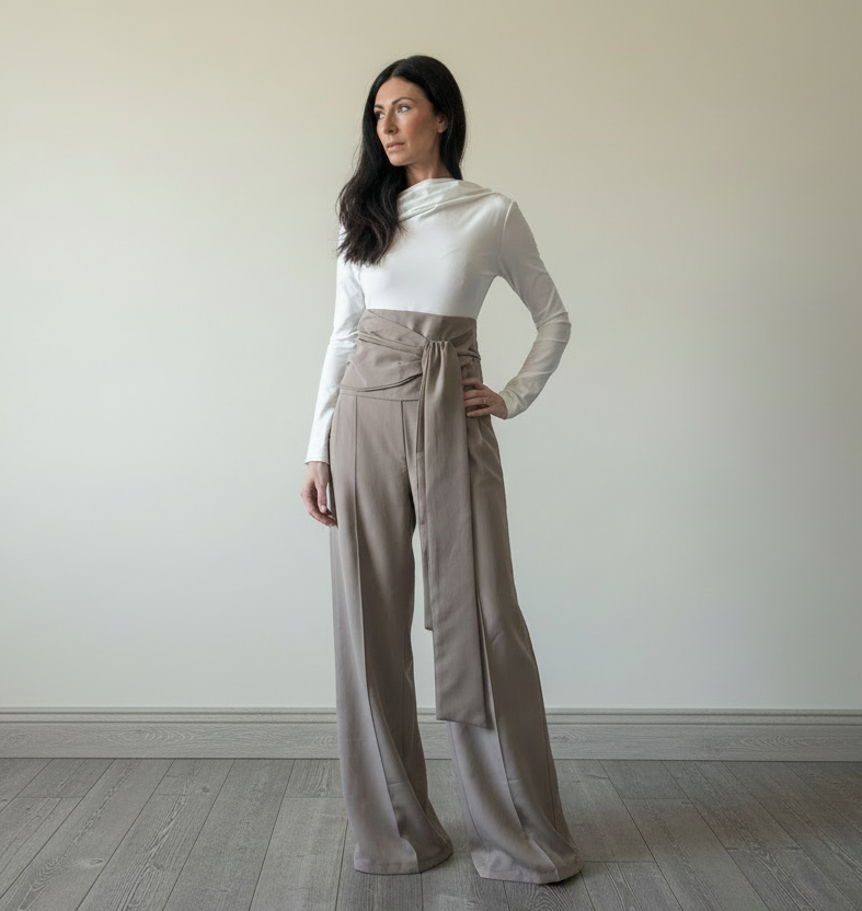 Pantalone vita alta con fusciacca completo Queen fango