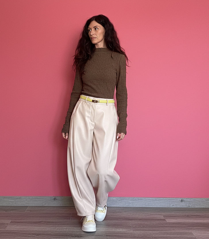 Pantalone Candy ecopelle balloon beige