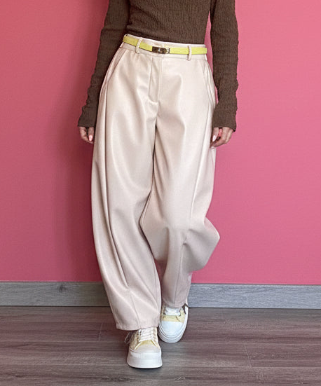 Pantalone Candy ecopelle balloon beige