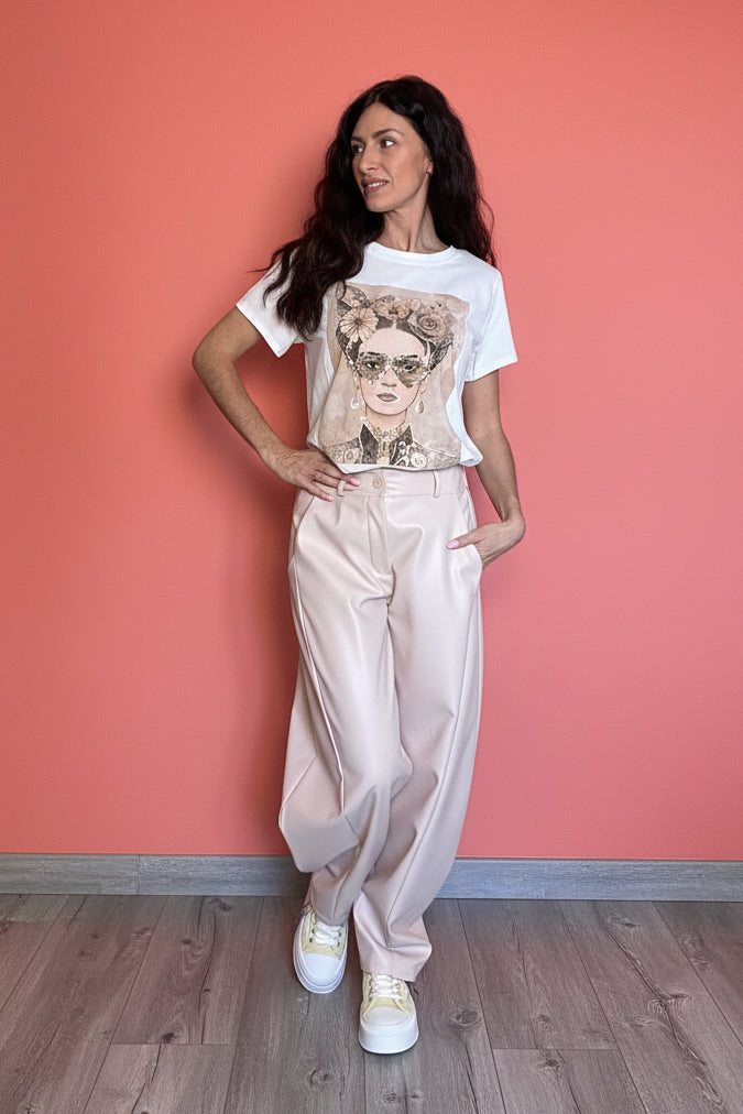 T-shirt maglia Frida stampa beige