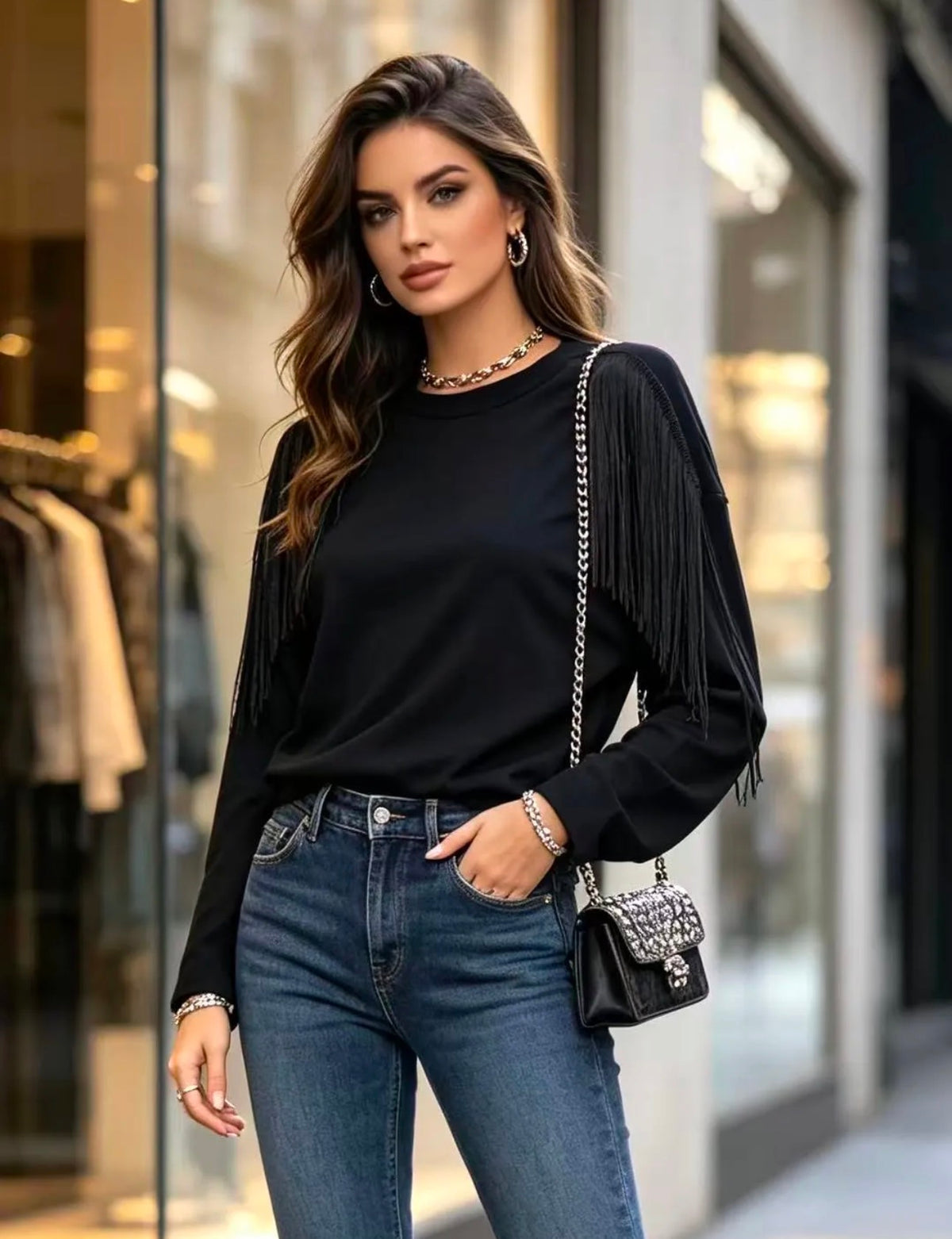 Maglia frange nera