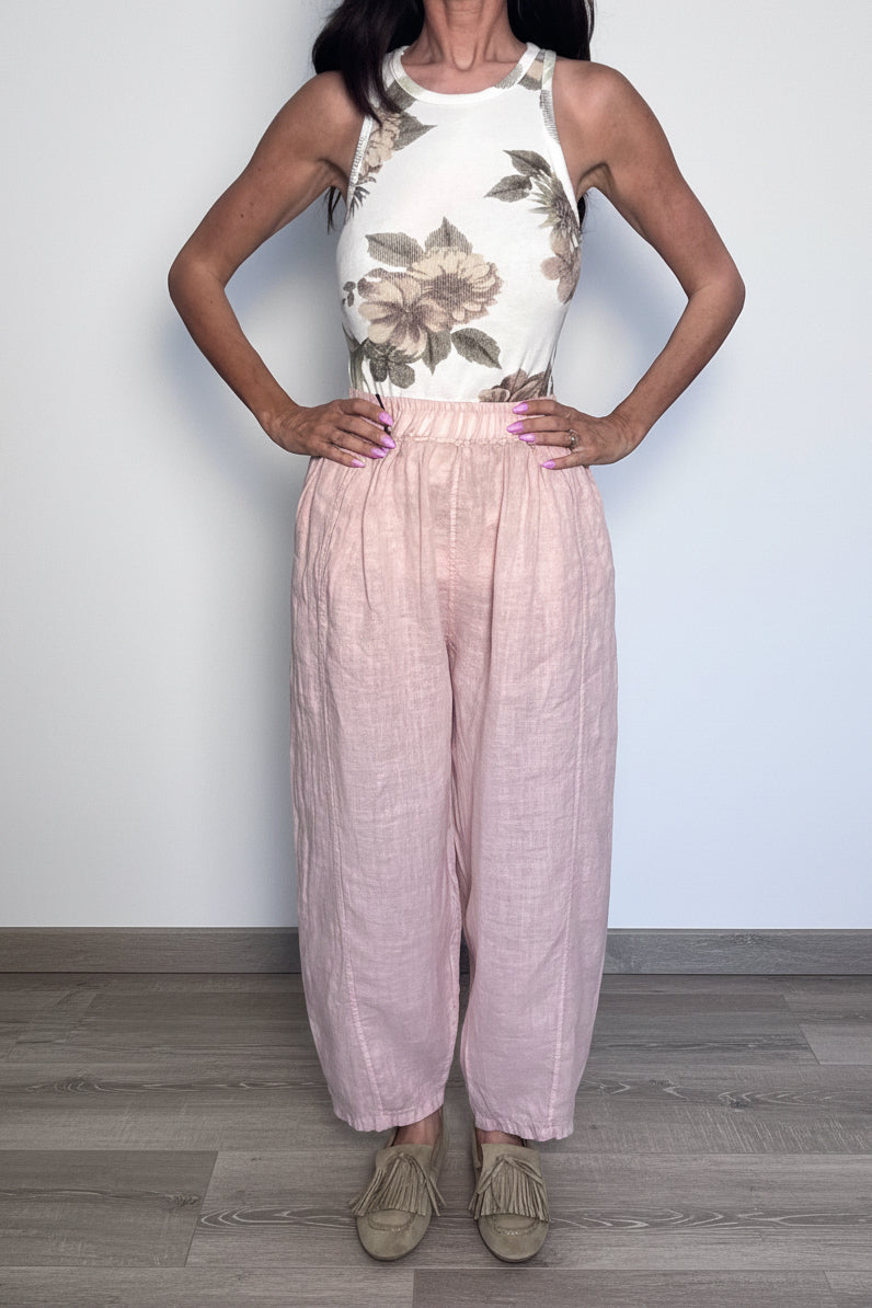 Pantalone 100% lino Safari cipria