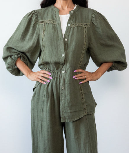 Camicia 100% lino Jane oliva