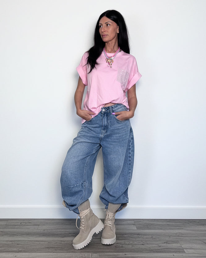 T-shirt maglia tasca rosa