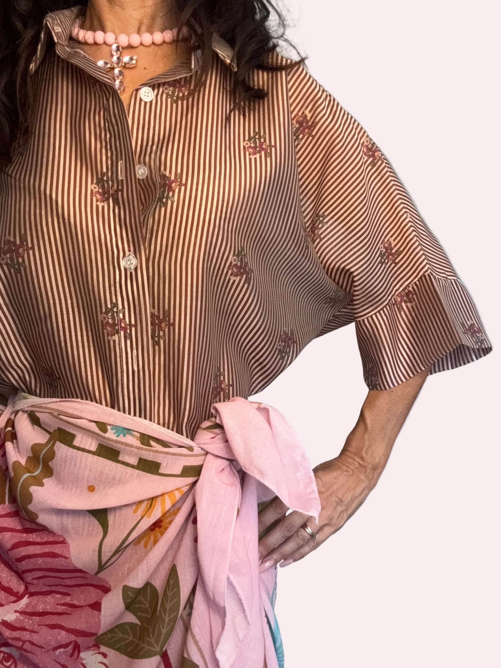 Camicia velata righe e fiori