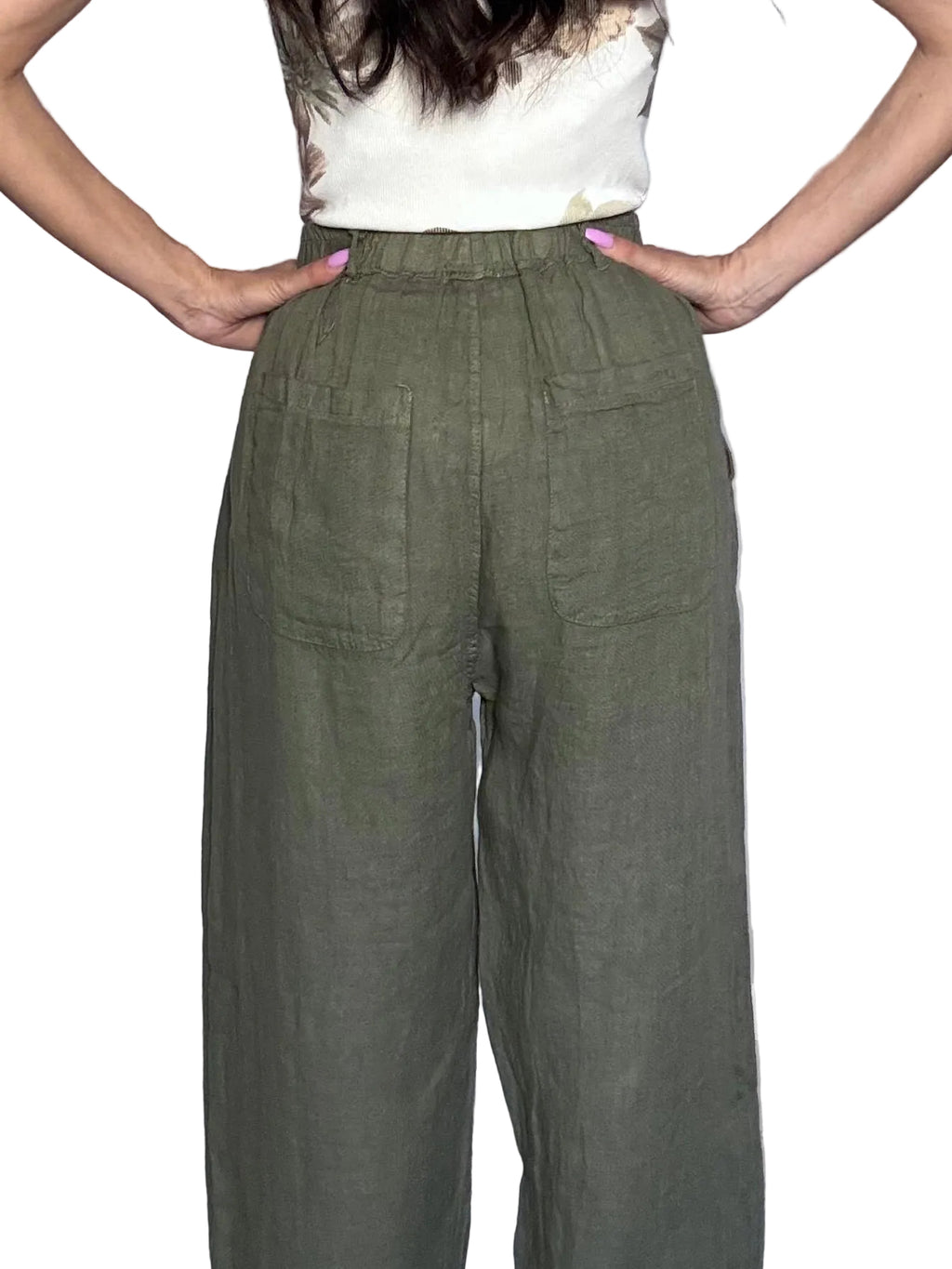Pantalone 100% lino Safari oliva