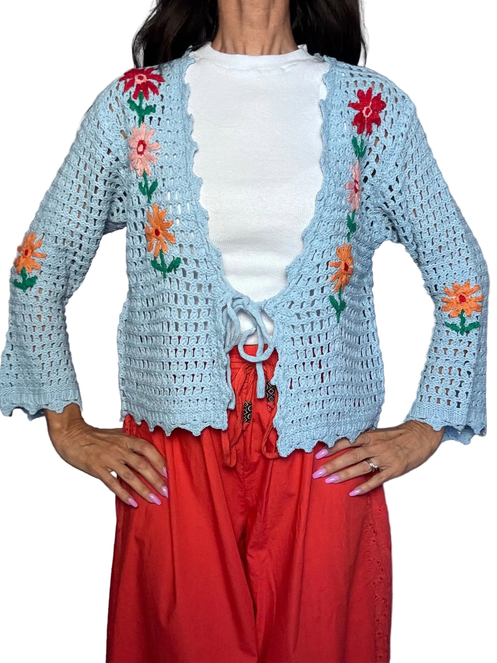 Cardigan Crochet cielo