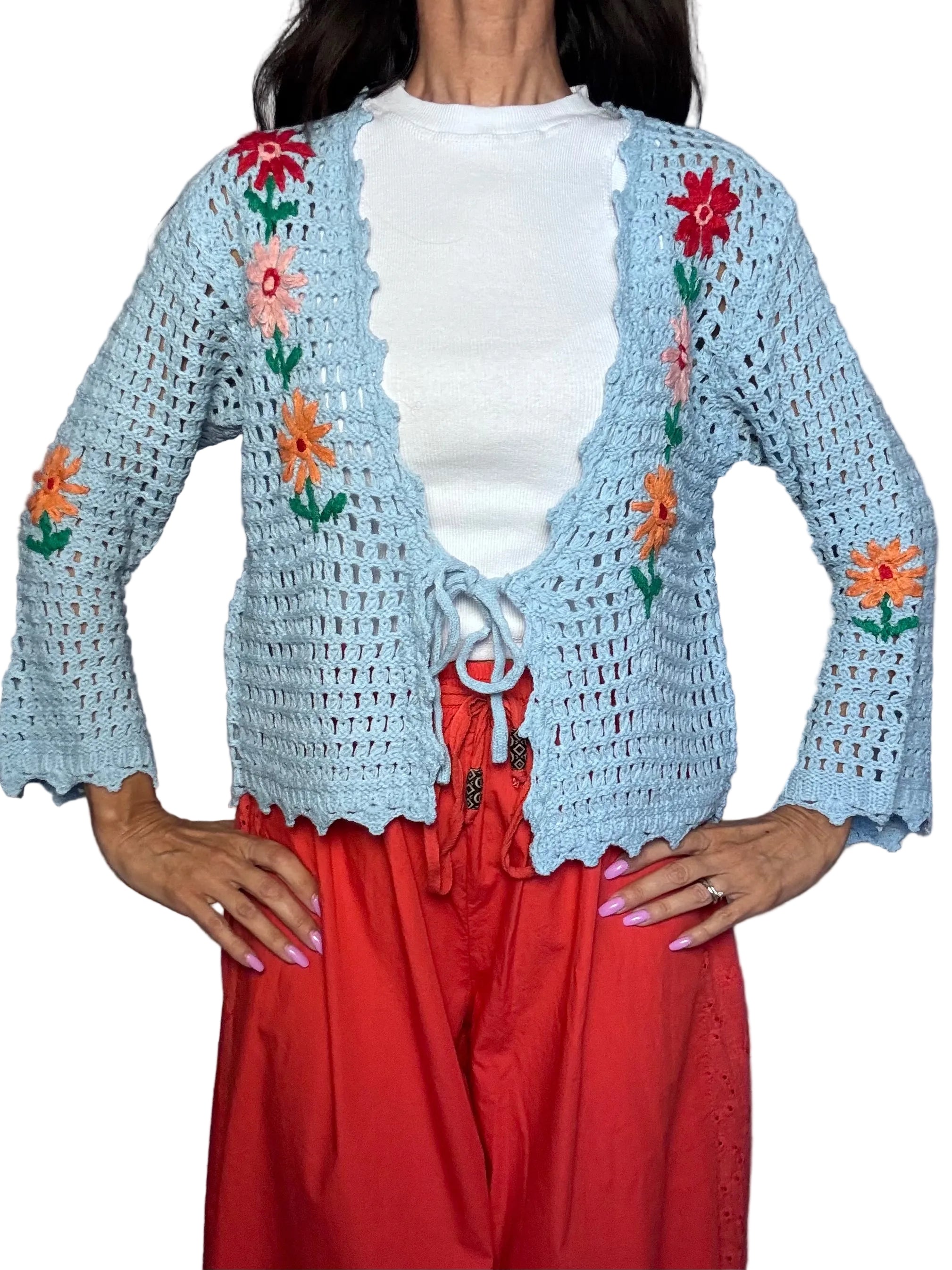 Cardigan Crochet cielo