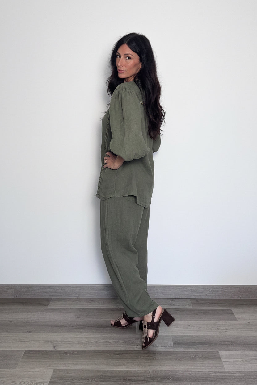 Camicia 100% lino Jane oliva