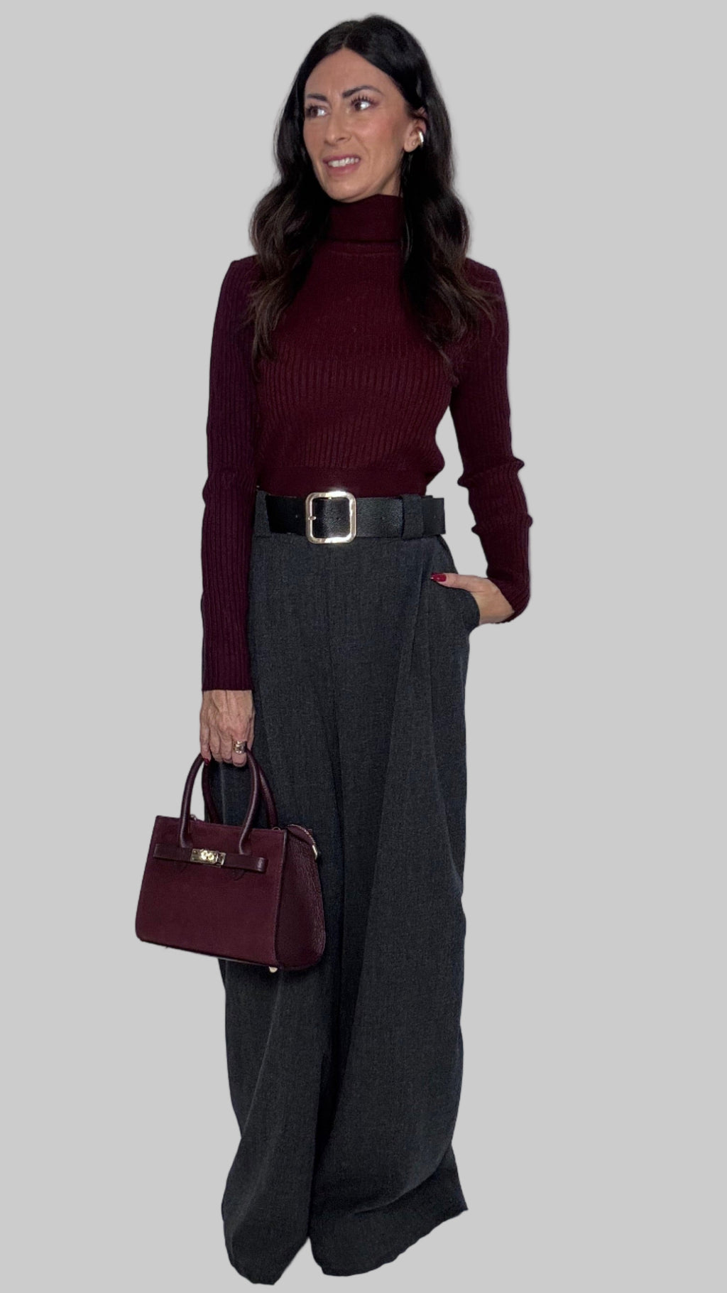 Maglia collo alto a costine Sanem vino