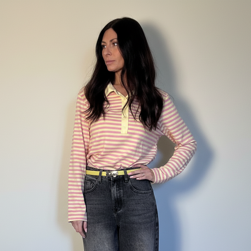 Maglia garzata Strips rosa e giallo