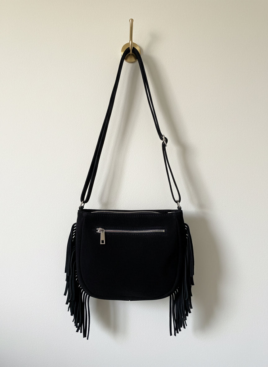 Borsa Rumi in vera pelle scamosciata con borchie nera