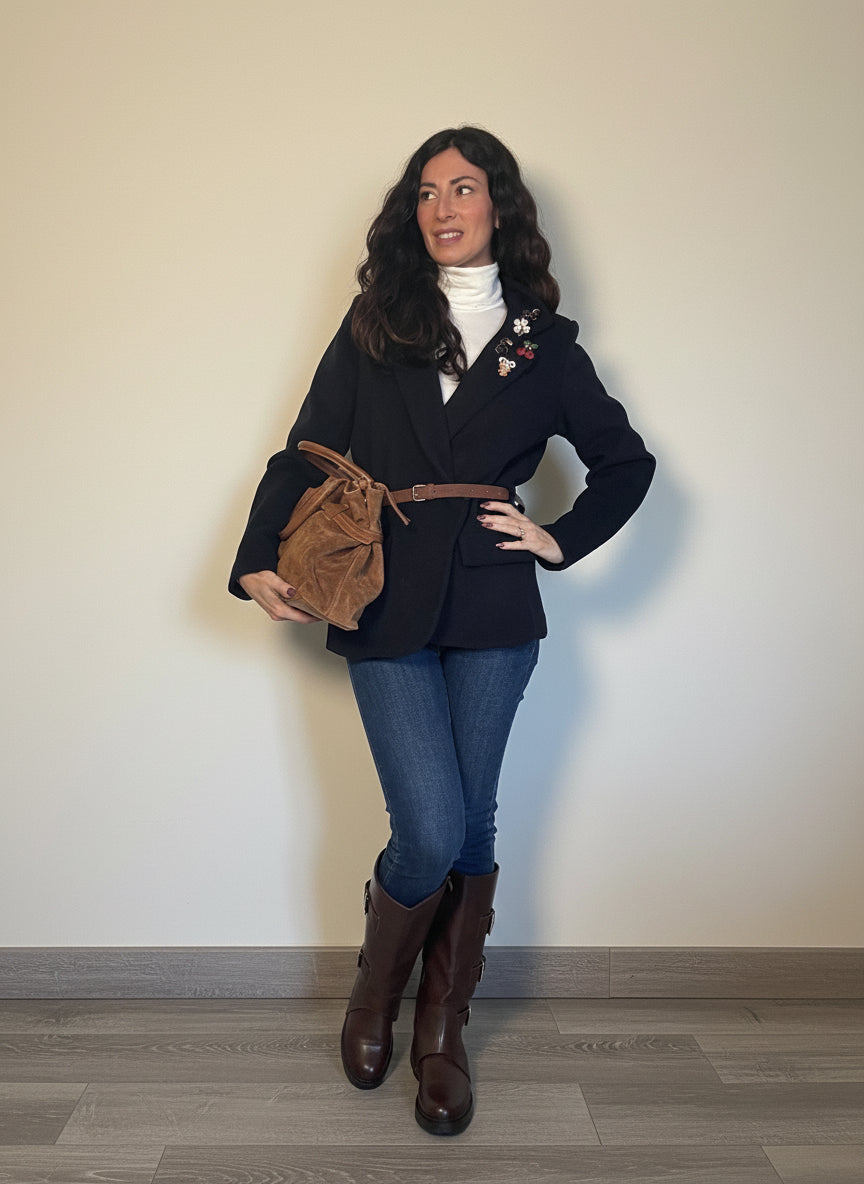 Cappottino a giacca Spille in panno blu