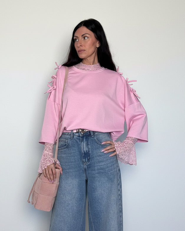 Maglia in pizzo Campanella rosa