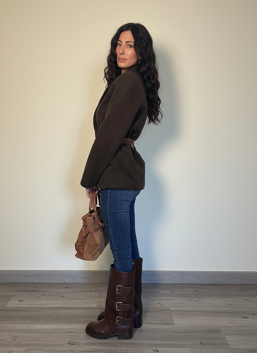 Cappottino a giacca Spille in panno cioccolato