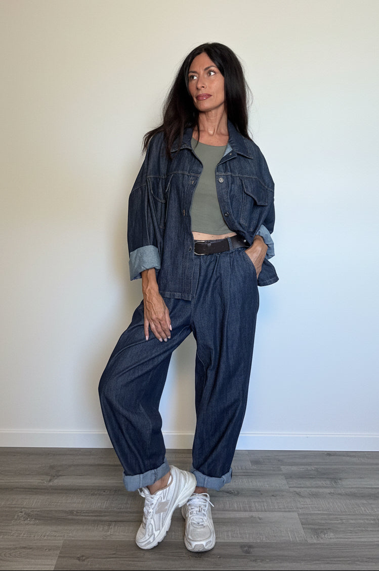 Pantaloni denim balloon Kim con cintura