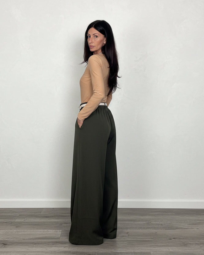 Pantalone Plissè maxi palazzo verde oliva