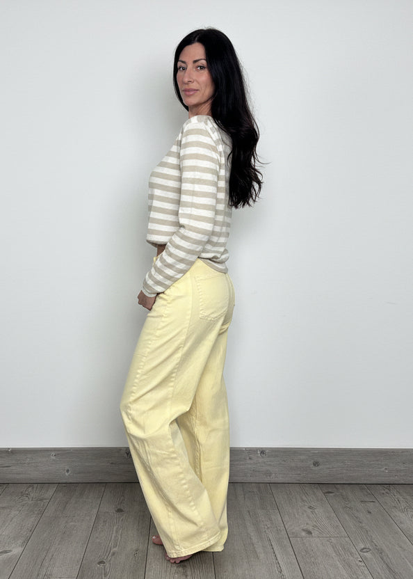 Maglioncino 100% cotone righe panna e sabbia