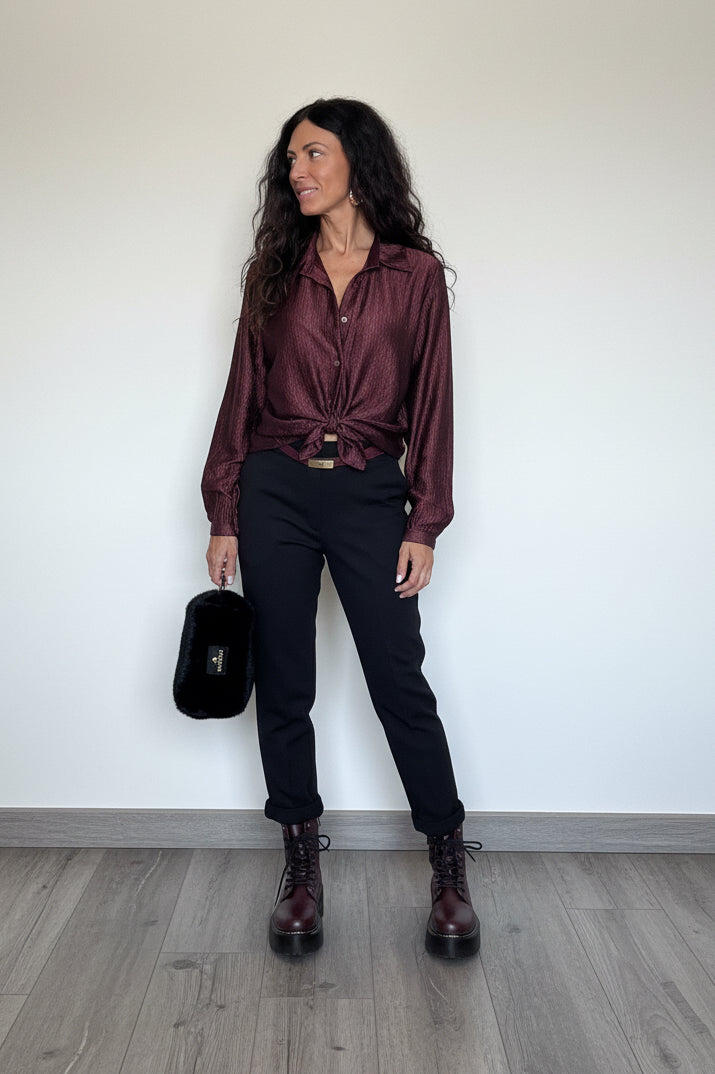 Camicia microplissè prugna