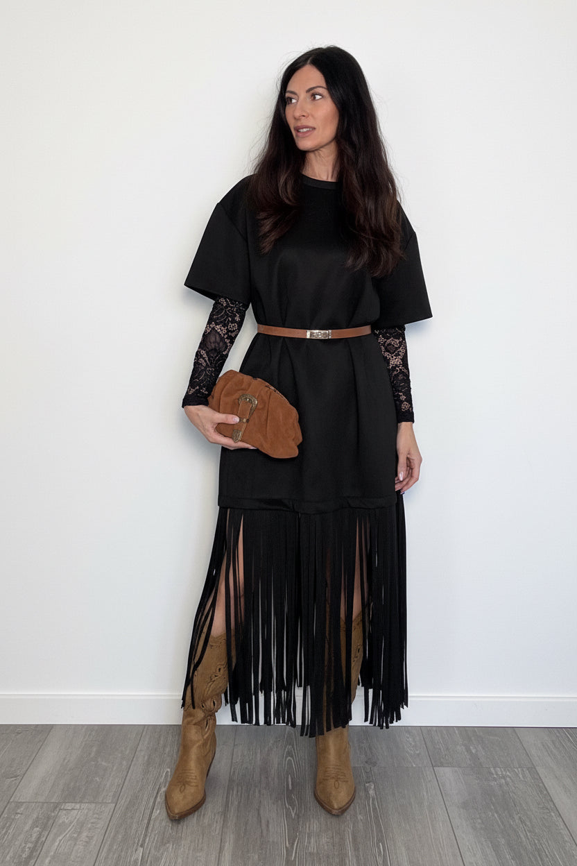 Abito Frange scamosciato nero