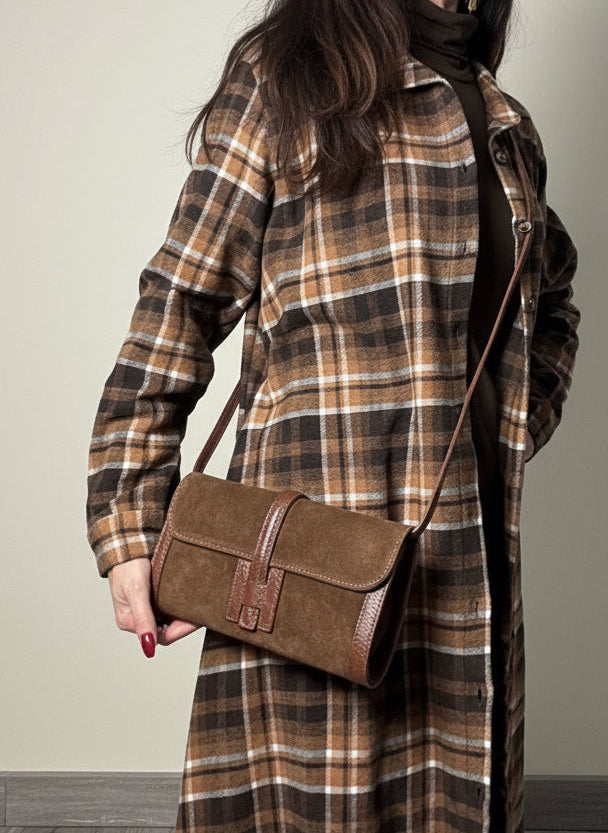 Borsa Herlise in vera pelle scamosciata Made in Italy caffè