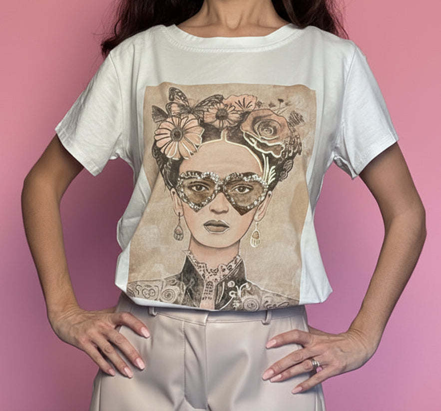 T-shirt maglia Frida stampa beige