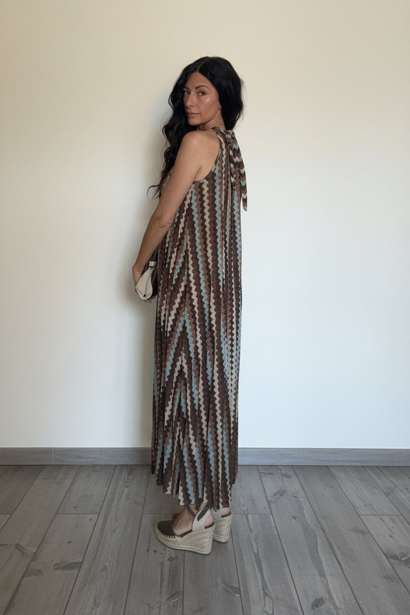 Abito Zigzag Plissé celeste/moro