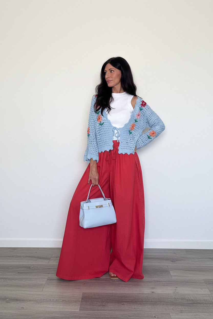 Cardigan Crochet cielo
