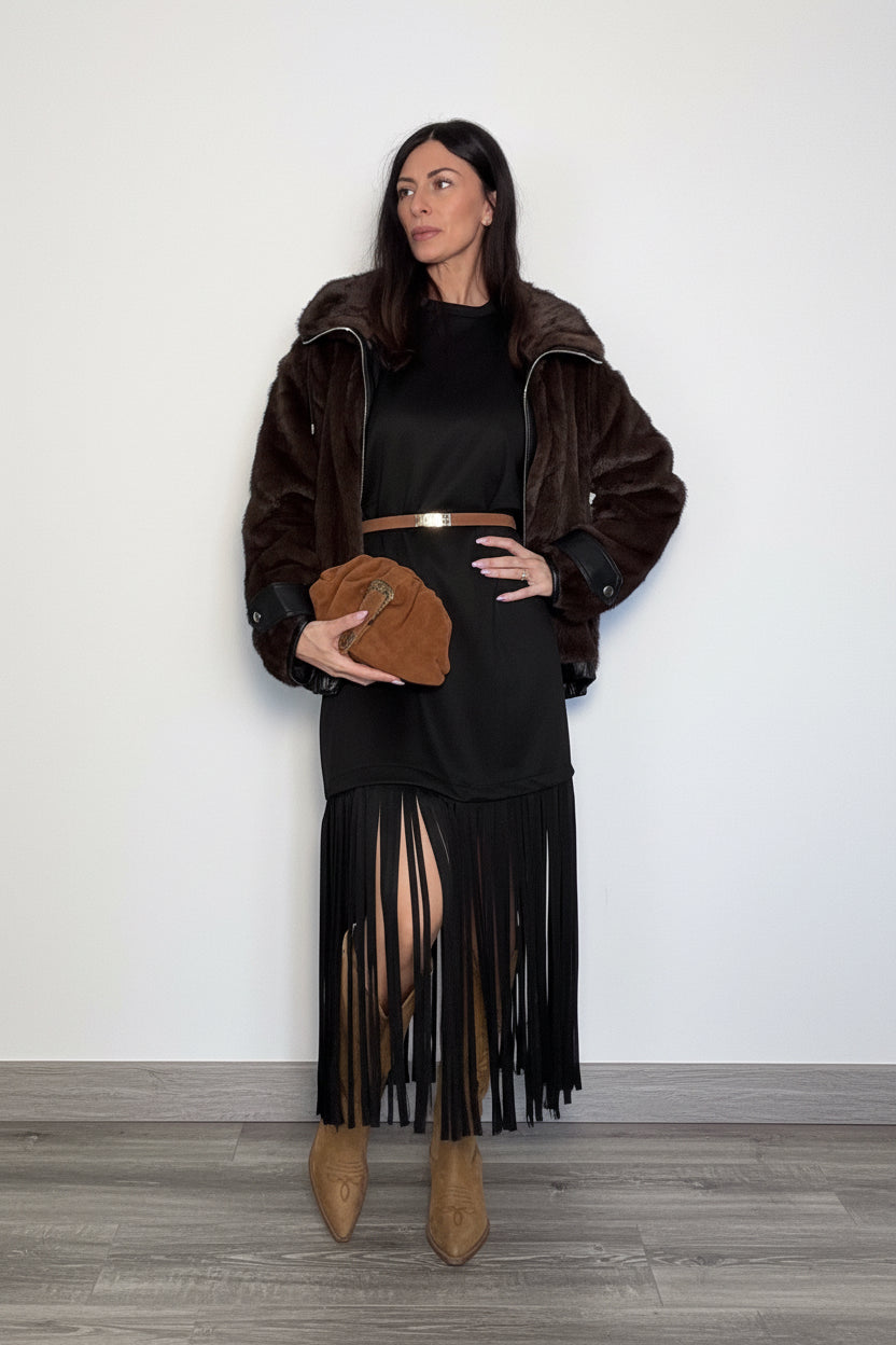 Abito Frange scamosciato nero