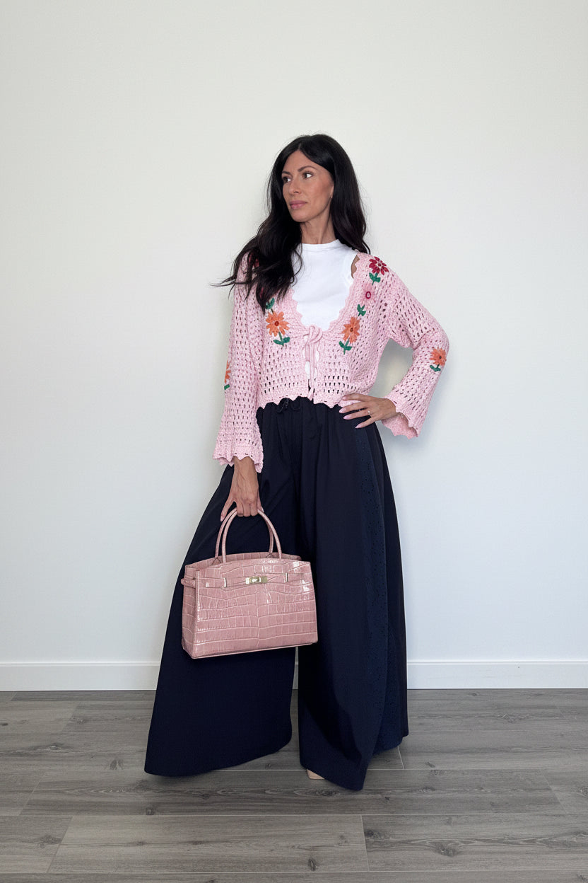 Cardigan Crochet rosa