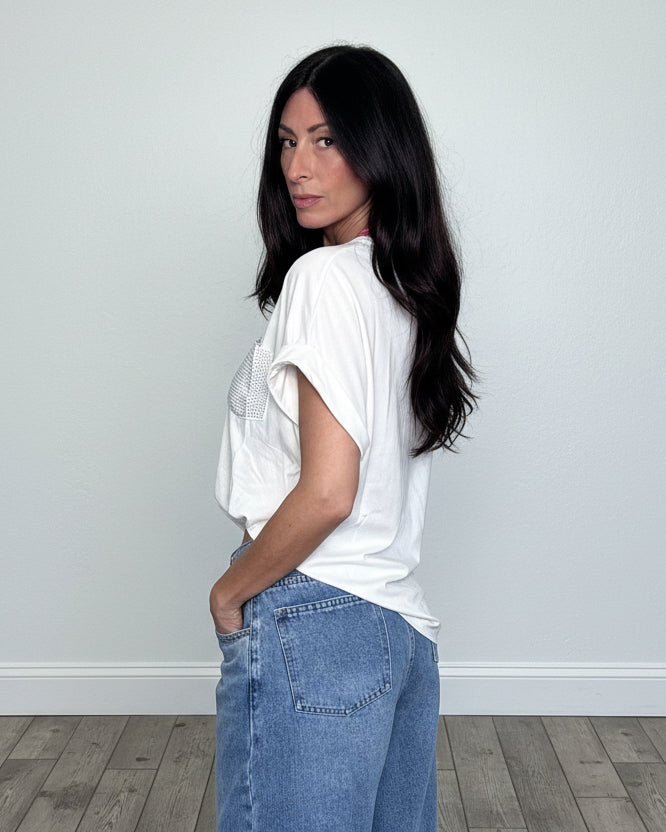 T-shirt maglia tasca bianca