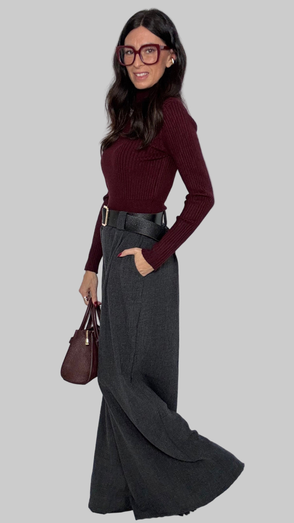 Maglia collo alto a costine Sanem vino