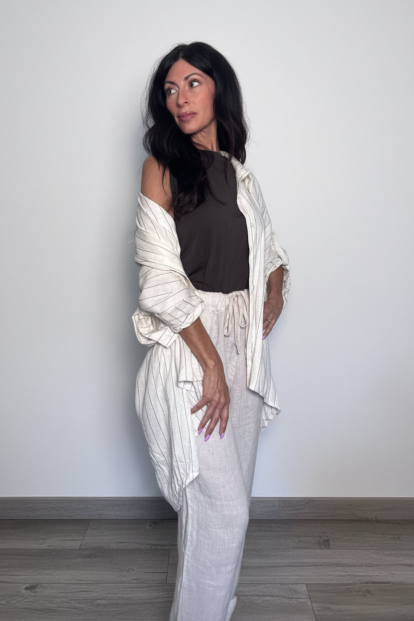Maxi camicia Zanzibar gessata sabbia