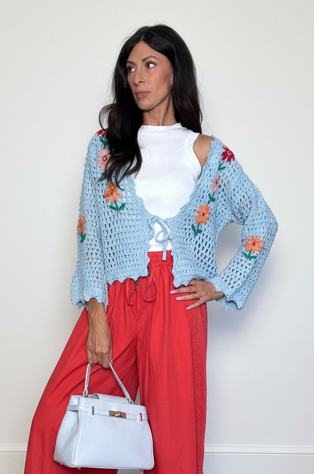 Cardigan Crochet cielo