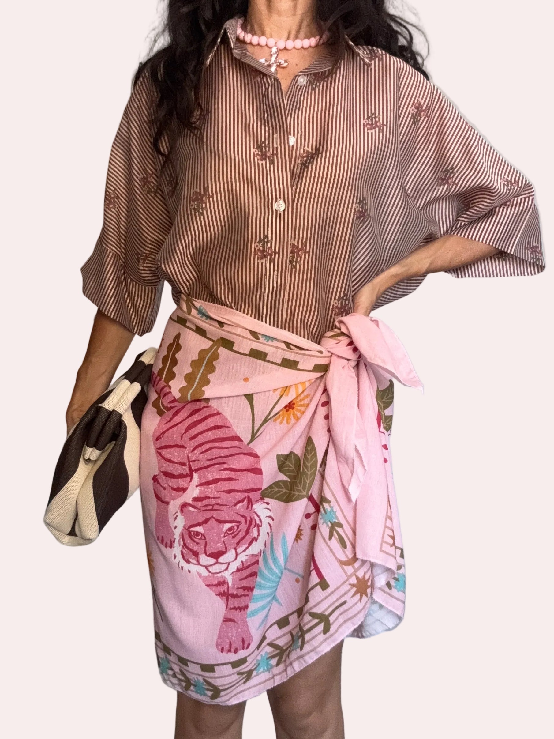 Camicia velata righe e fiori
