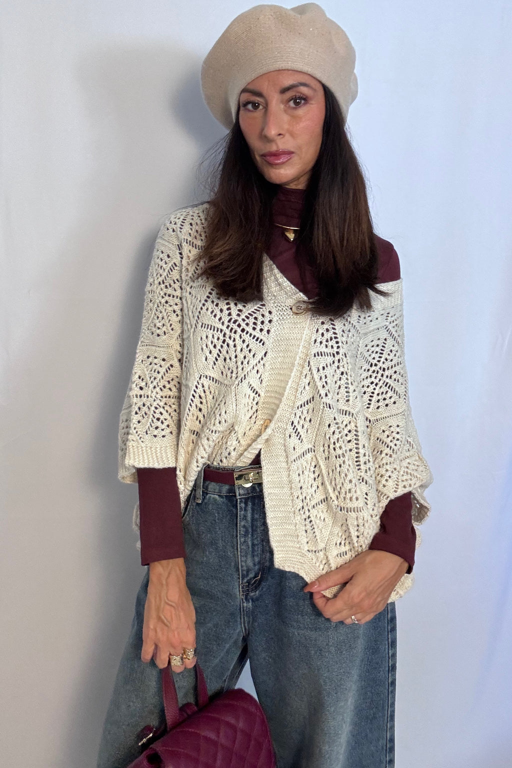 Cardigan Crochet beige