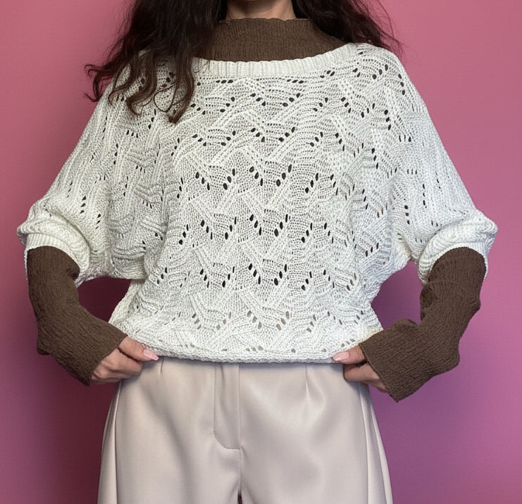 Maglia traforata lurex leggero panna