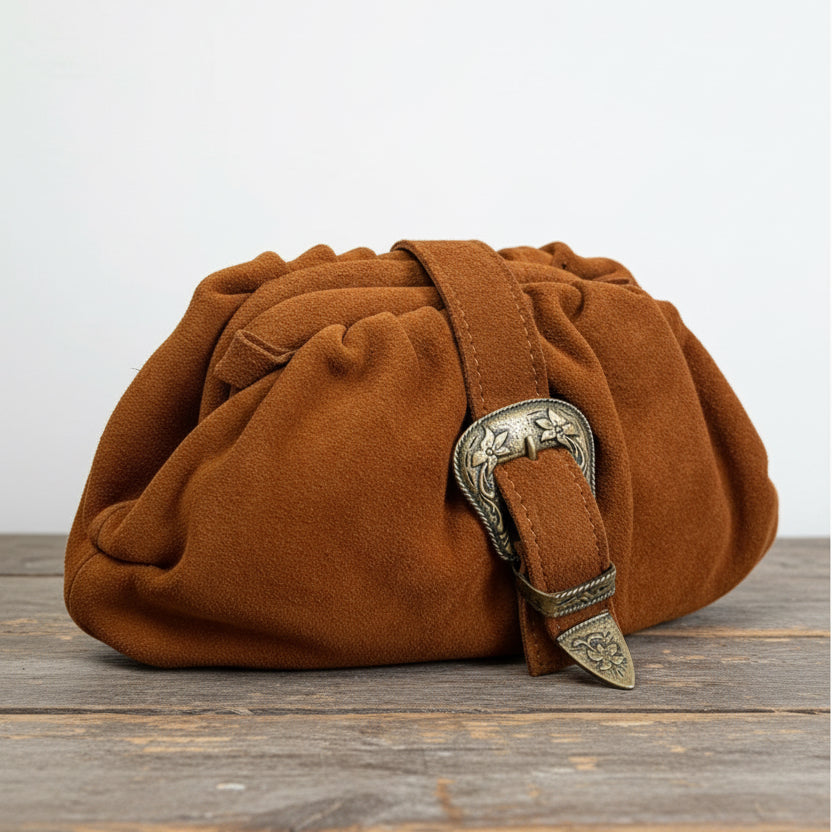 Borsa Texas in vera pelle scamosciata Made in Italy tabacco