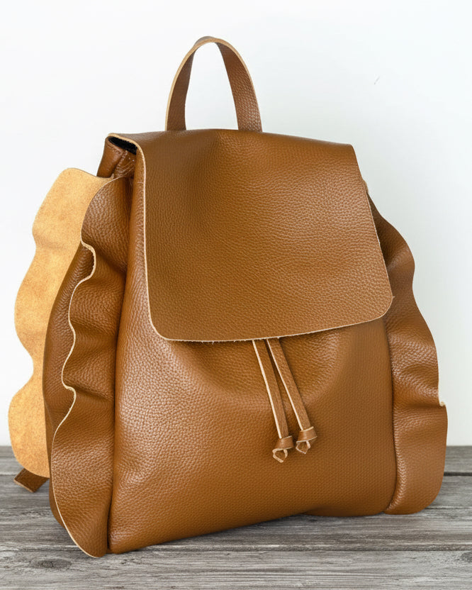 Borsa zaino in vera pelle Made in Italy cuoio